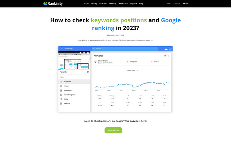 Сайт сервиса Rankinity /google